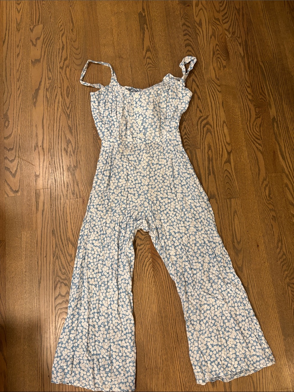 Faithfull the Brand Light Blue and White Floral Tie-Front Jumpsuit